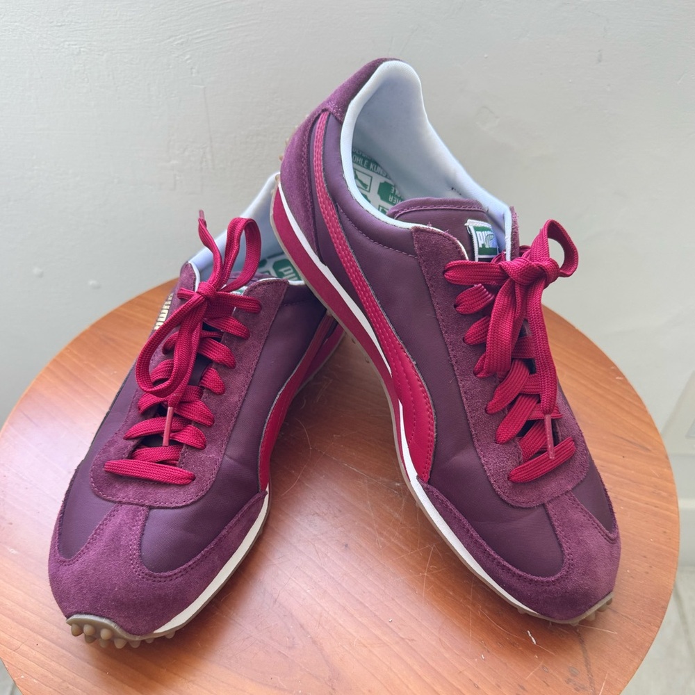 Puma Whirlwind Men Leather Red and Purple Sneakers Retro Style, Size 10